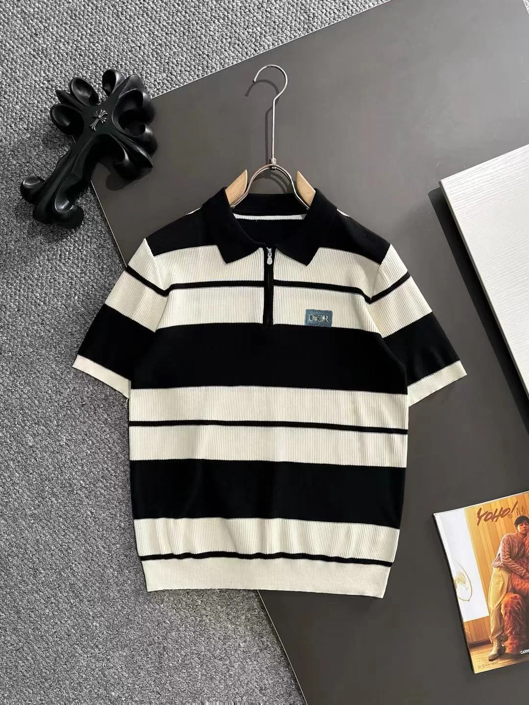 Striped Knit Half-Zip Polo Shirt D20015250
