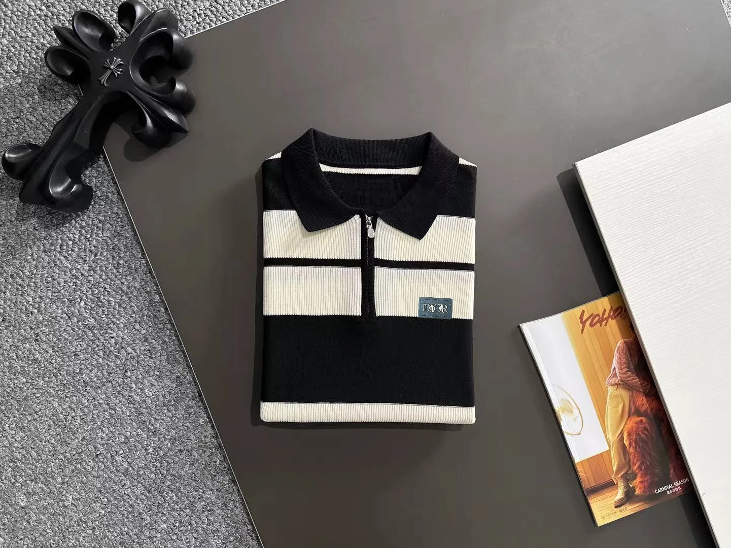 Striped Knit Half-Zip Polo Shirt D20015250 — view 8