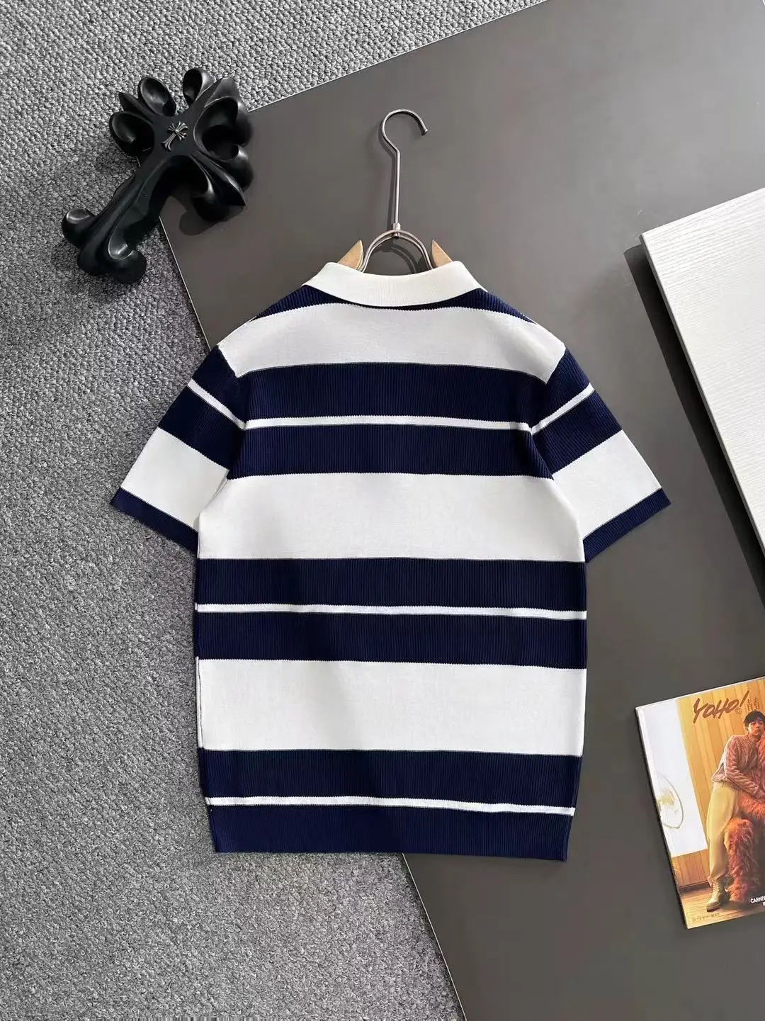 Striped Knit Half-Zip Polo Shirt D20015249 — view 9