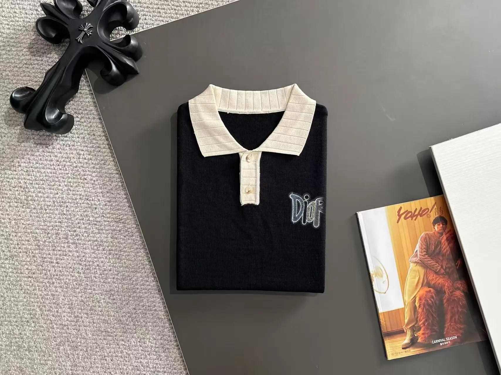 Contrast-Trim Knitted Polo Shirt D20015179 — view 8
