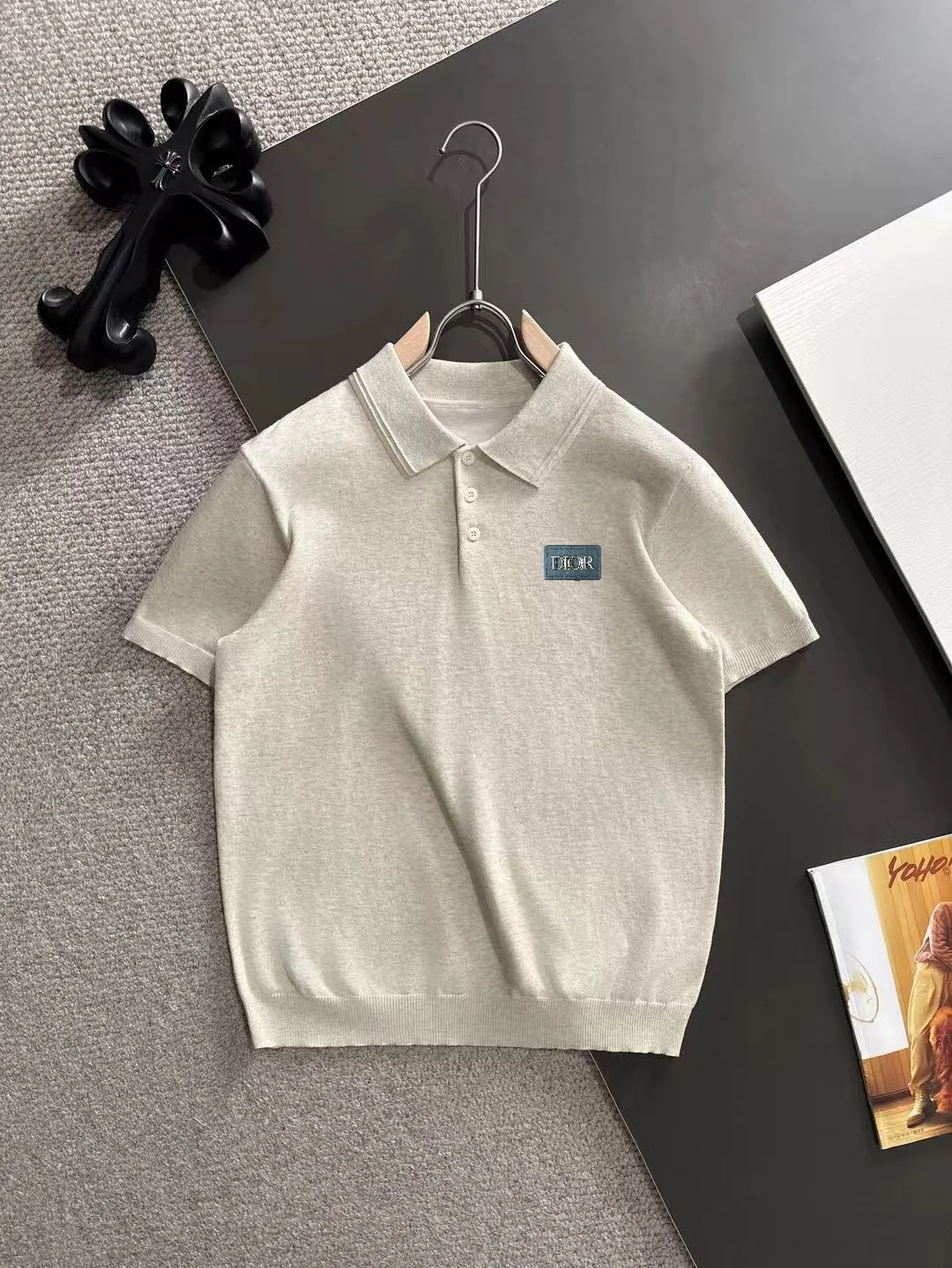 Logo-Patch Silk-Blend Knit Polo Shirt D20015232