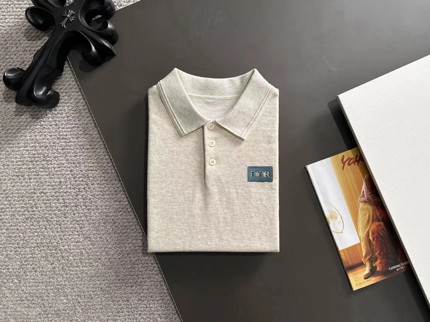 Logo-Patch Silk-Blend Knit Polo Shirt D20015232 — view 8