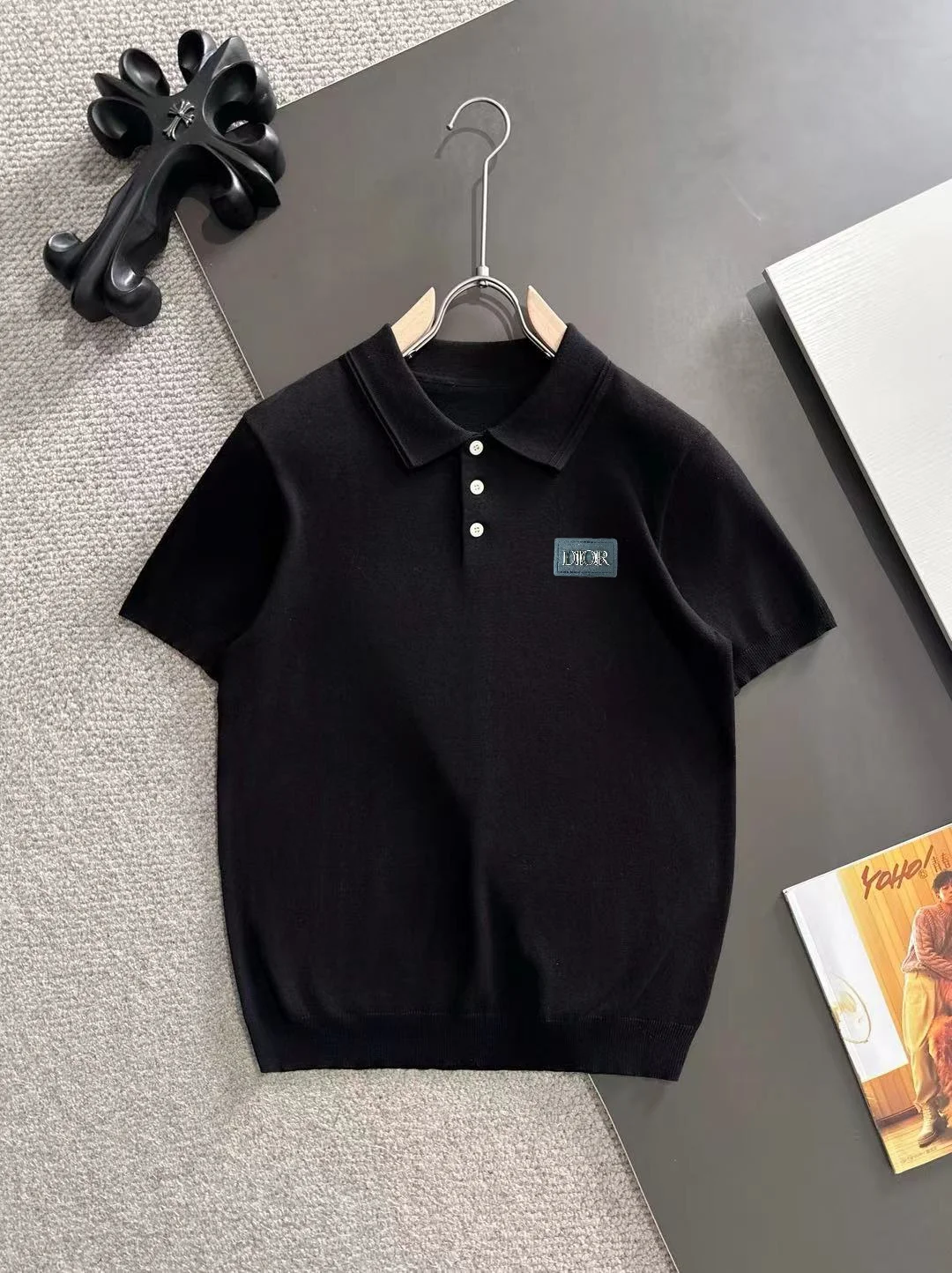 Logo-Patch Silk-Blend Knit Polo Shirt D20015234