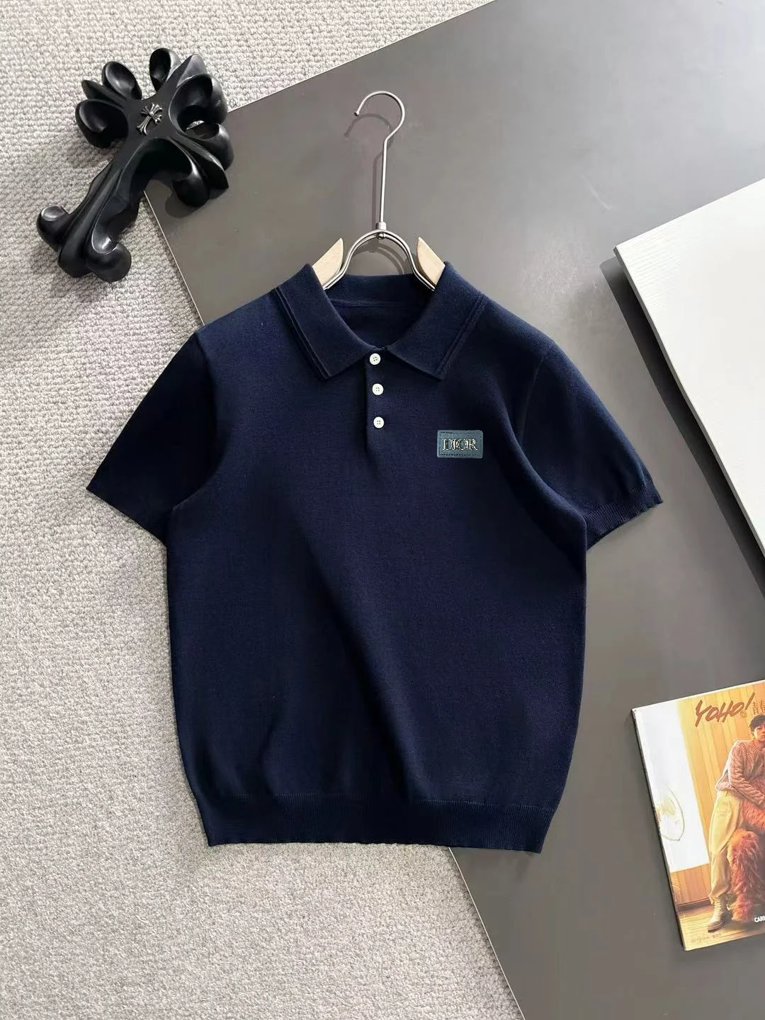 Logo-Patch Silk-Blend Knit Polo Shirt D20015233