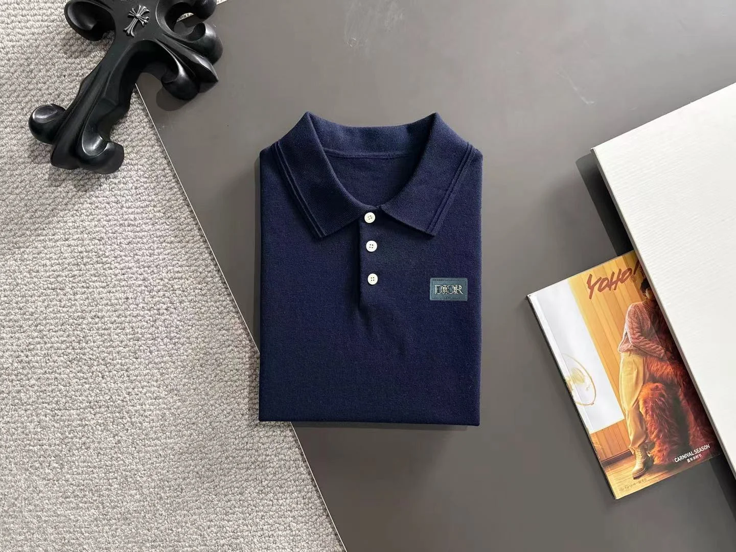 Logo-Patch Silk-Blend Knit Polo Shirt D20015233 — view 8