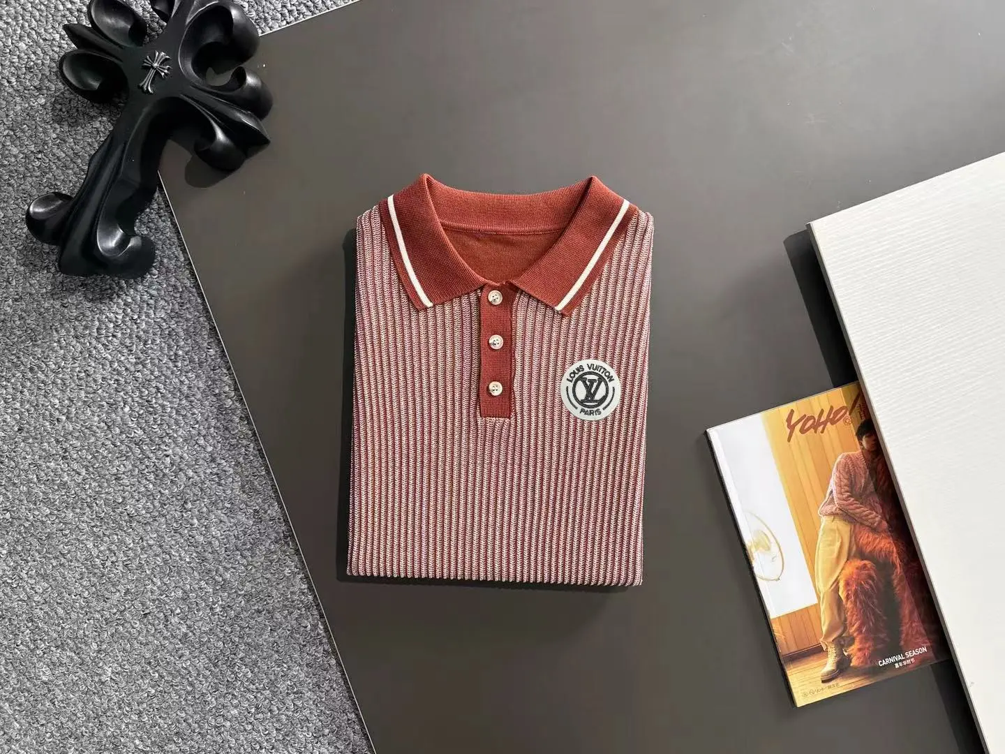 Contrast-Tipped Ribbed Knit Polo Shirt D20015256 — view 8