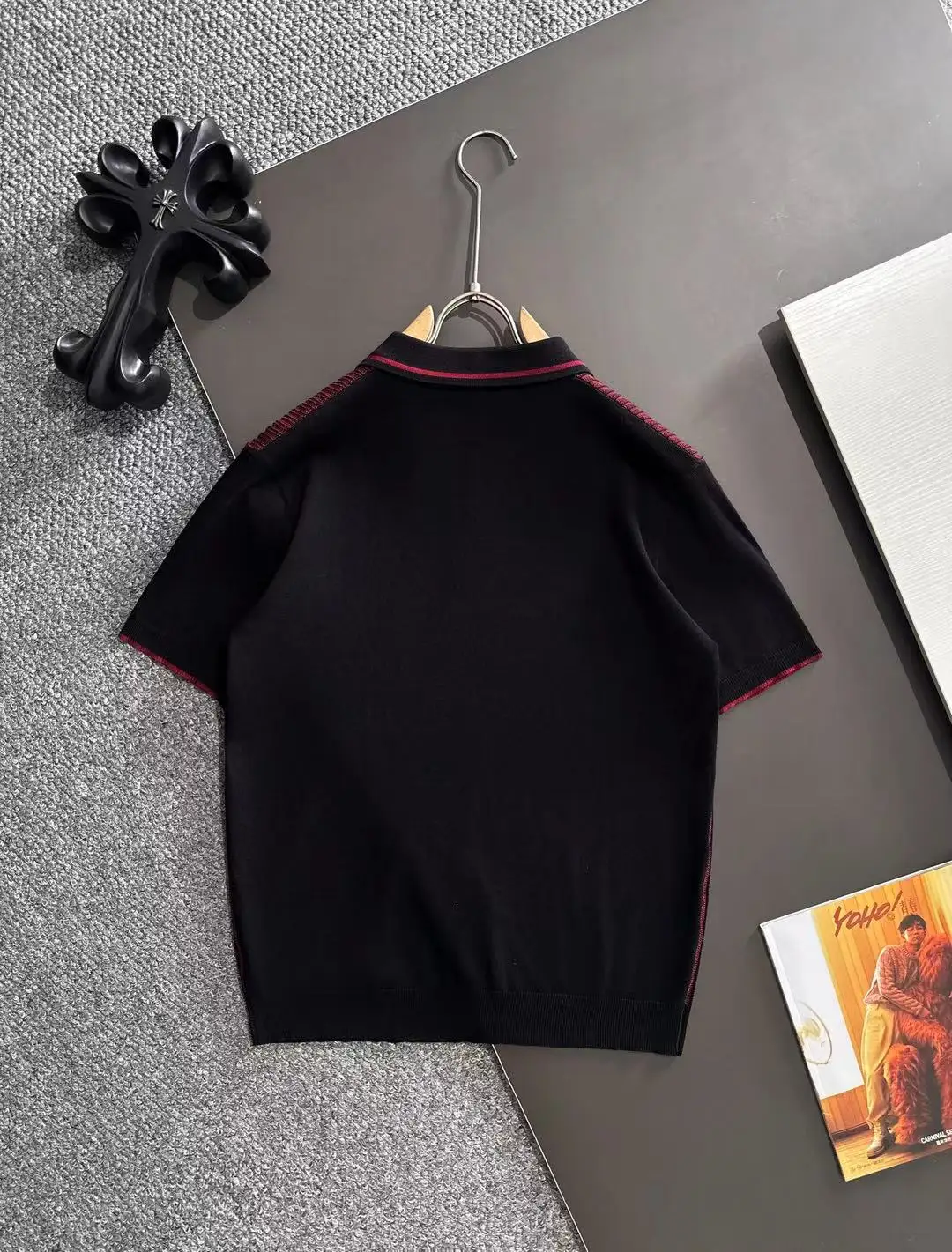 Contrast-Panel Ribbed Knit Polo Shirt D20015257 — view 9