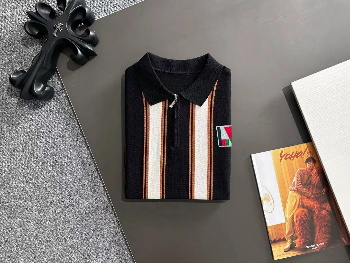 Striped Knit Half-Zip Polo Shirt D20015173 — view 8