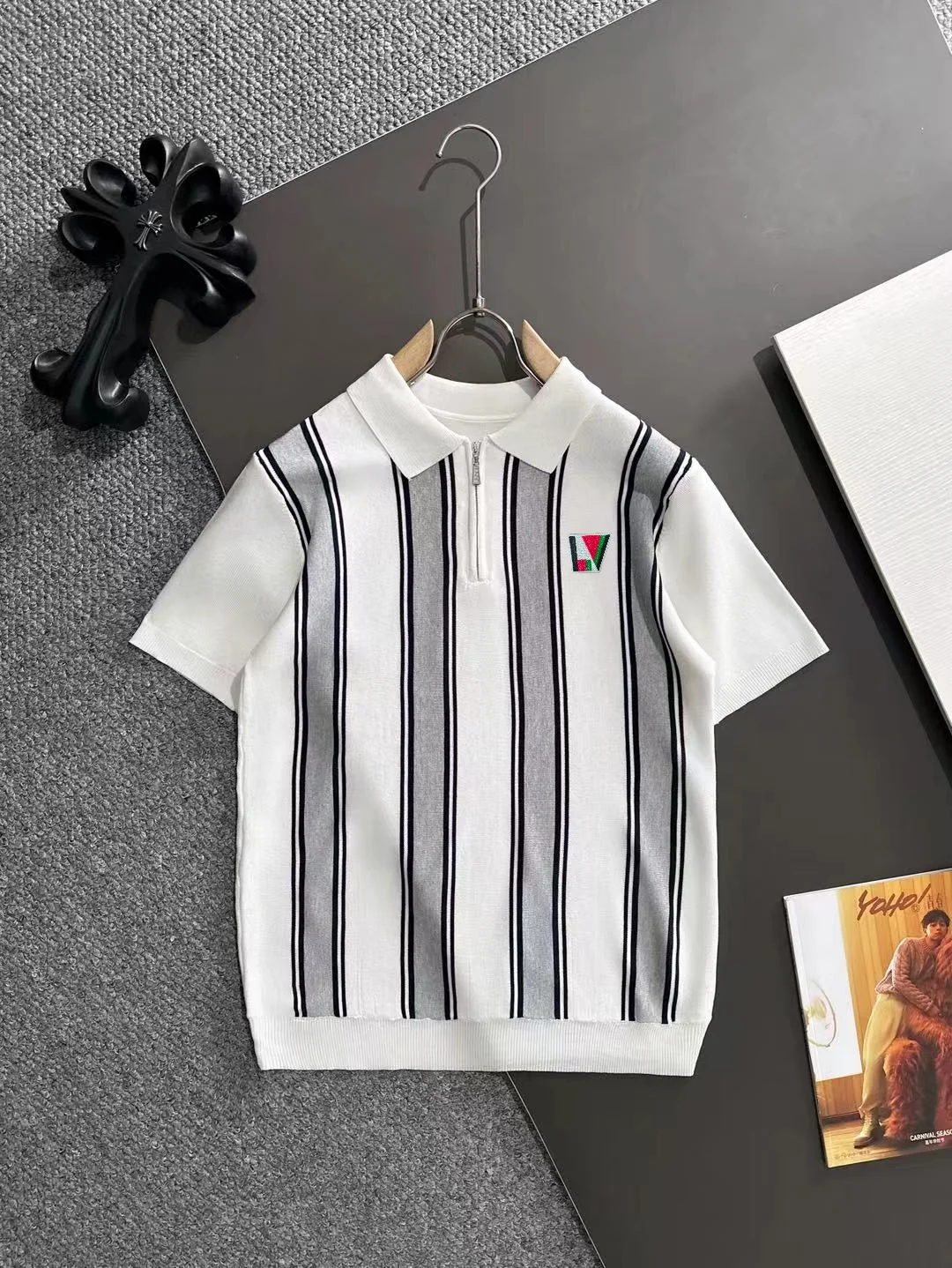Striped Knit Half-Zip Polo Shirt D20015175