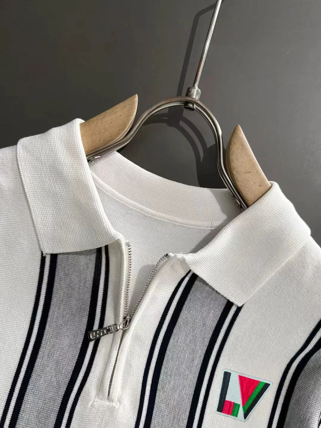 Striped Knit Half-Zip Polo Shirt D20015175 — view 3