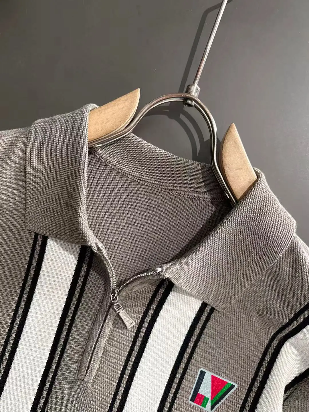 Striped Knit Half-Zip Polo Shirt D20015174 — view 3