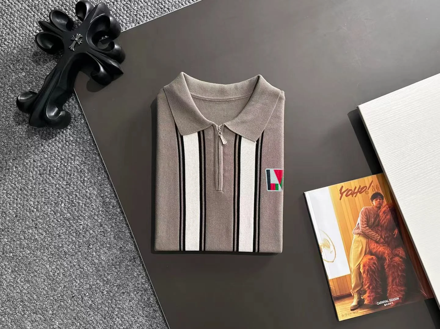 Striped Knit Half-Zip Polo Shirt D20015174 — view 8