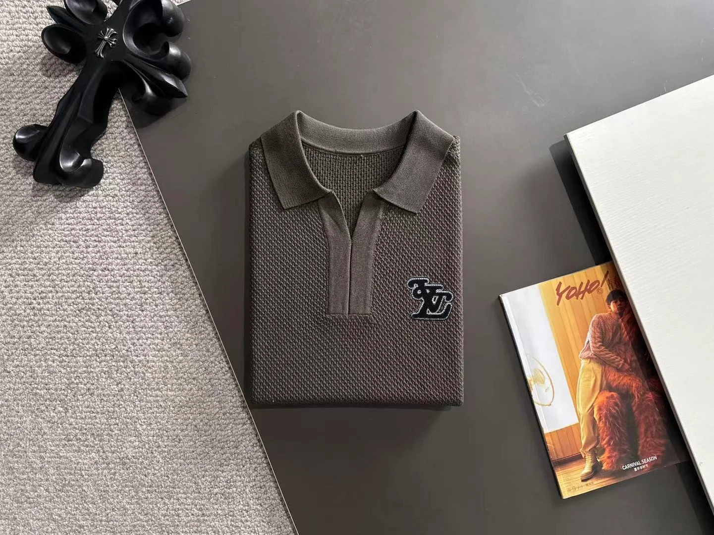 Logo-Appliqué Waffle-Knit Polo Shirt D20015168 — view 8