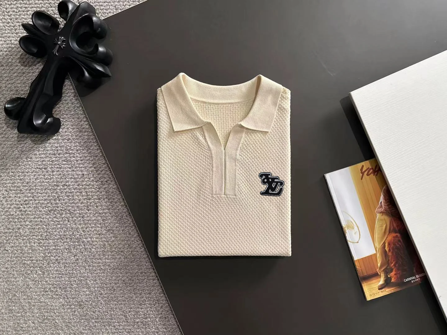Logo-Appliqué Waffle-Knit Polo Shirt D20015169 — view 8