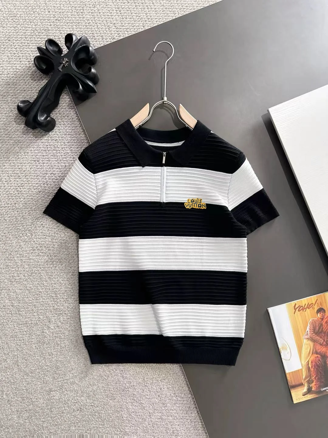 Striped Half-Zip Knit Polo Shirt D20015187