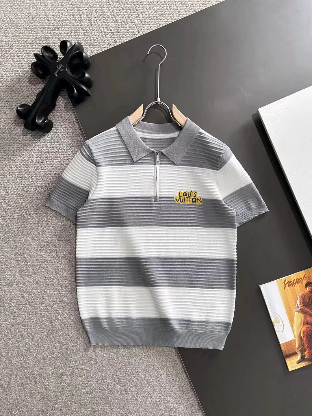 Striped Knit Half-Zip Polo Shirt D20015188