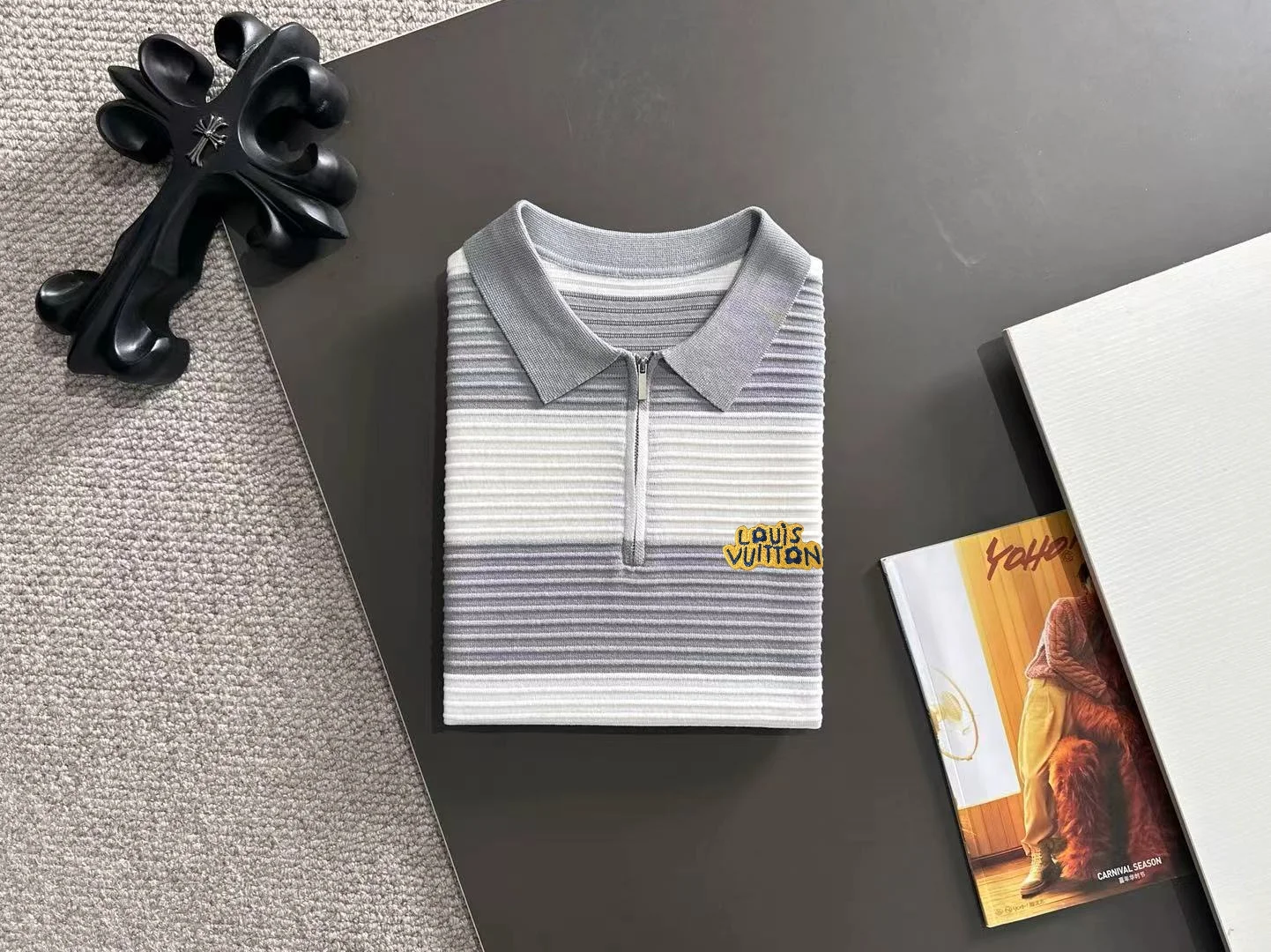 Striped Knit Half-Zip Polo Shirt D20015188 — view 8