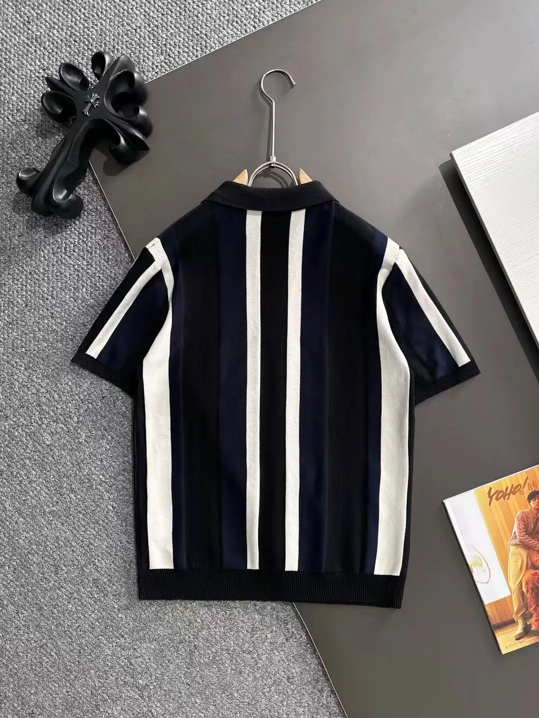 Striped Knit Half-Zip Polo Shirt D21013594 — view 9