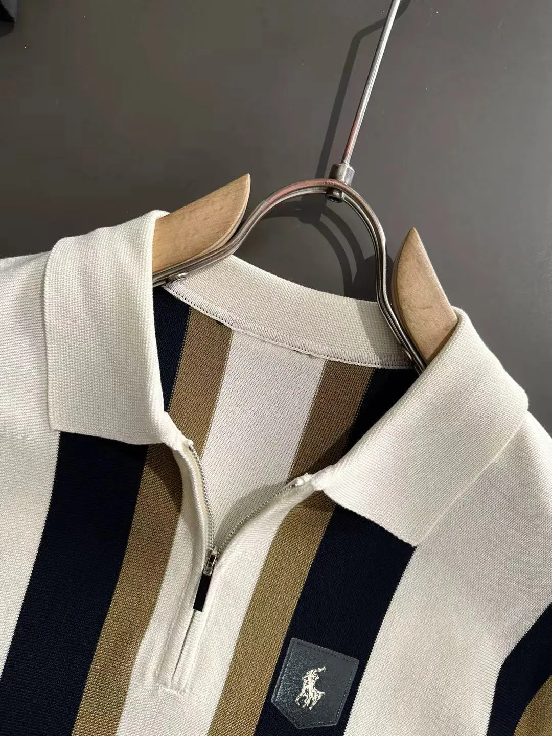 Striped Knit Half-Zip Polo Shirt D21013595 — view 3