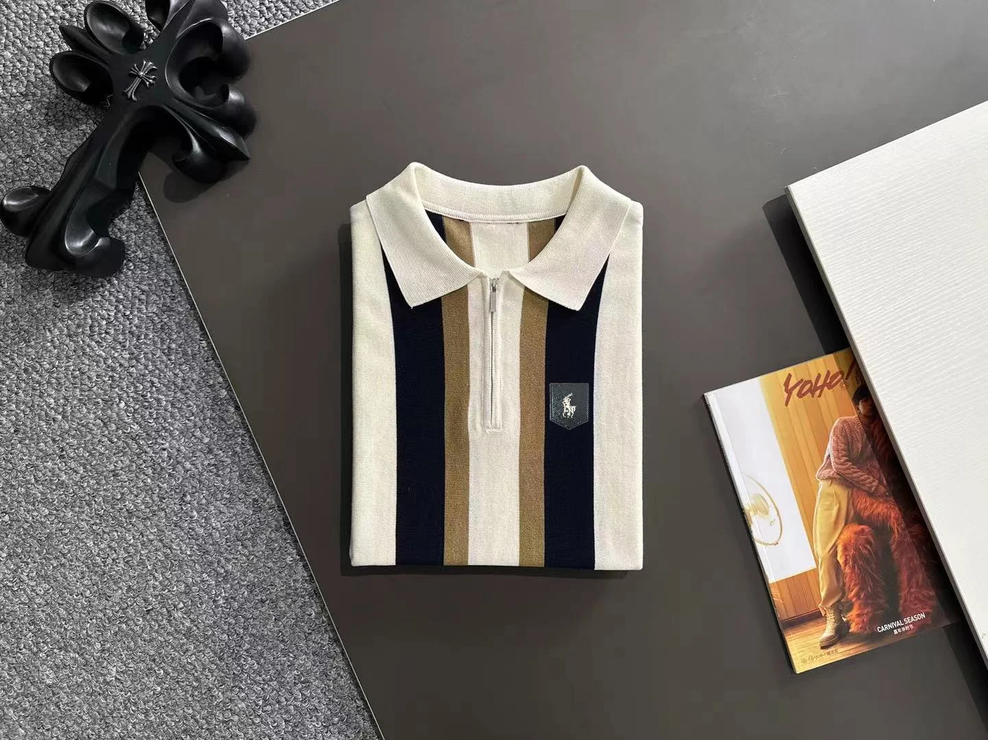 Striped Knit Half-Zip Polo Shirt D21013595 — view 8
