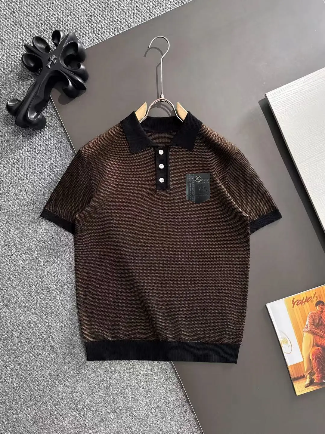 Textured Knit Striped Polo Shirt D21013596