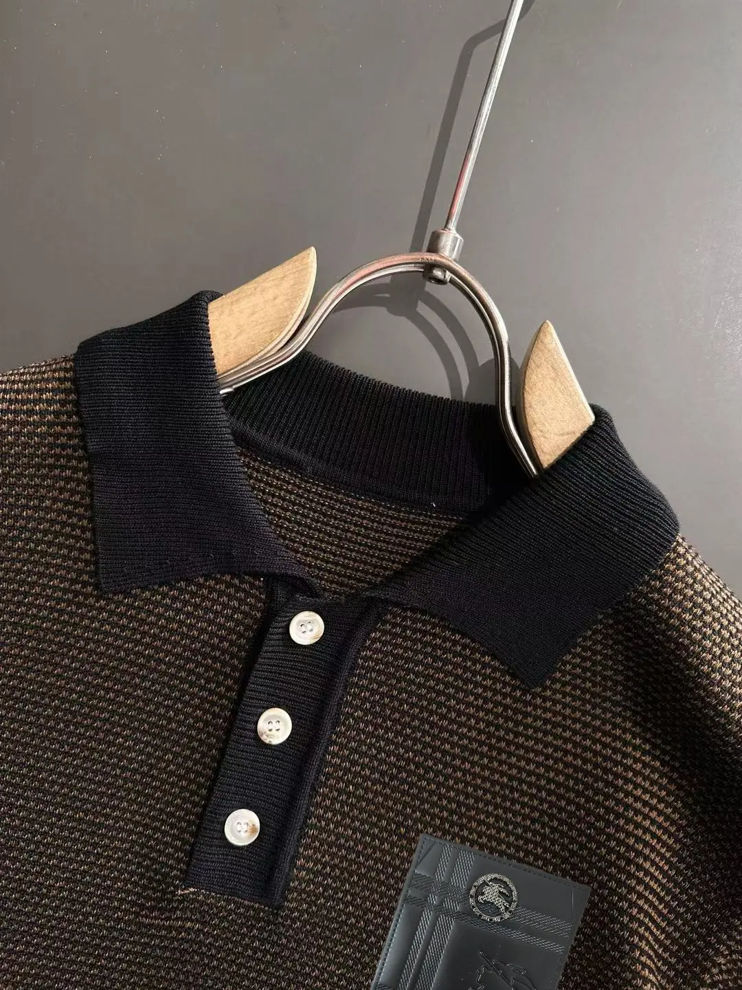 Textured Knit Striped Polo Shirt D21013596 — view 3