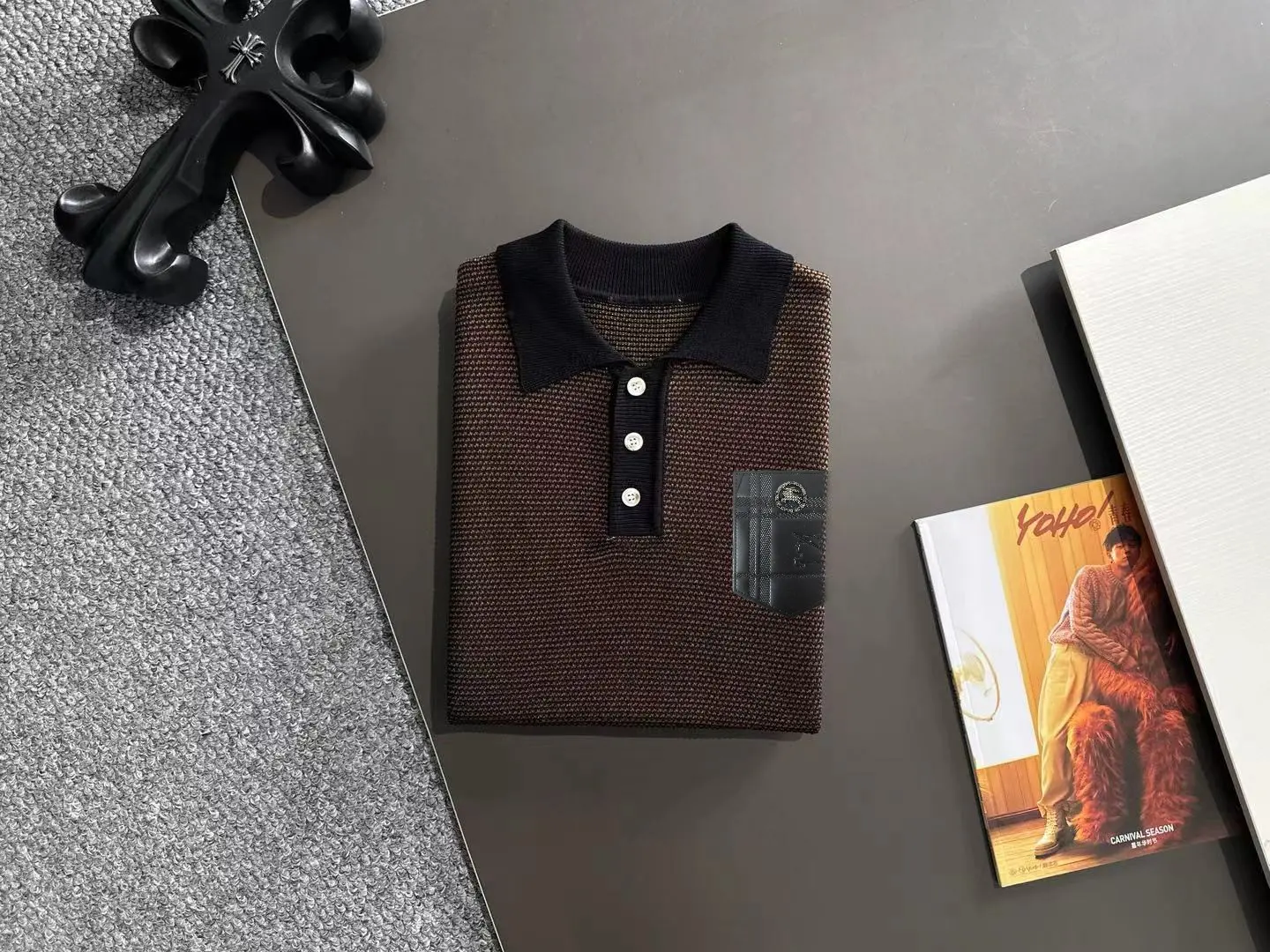 Textured Knit Striped Polo Shirt D21013596 — view 8