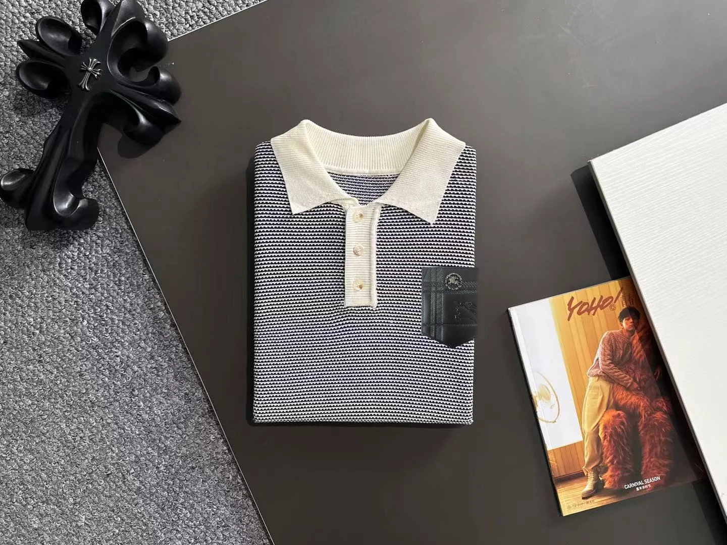 Textured Stripe Knit Polo Shirt D21013598 — view 8