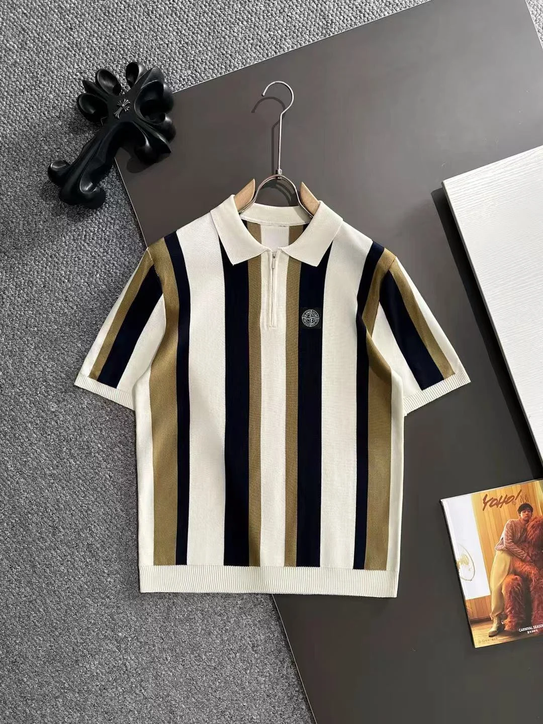 Striped Knit Half-Zip Polo Shirt D21013576