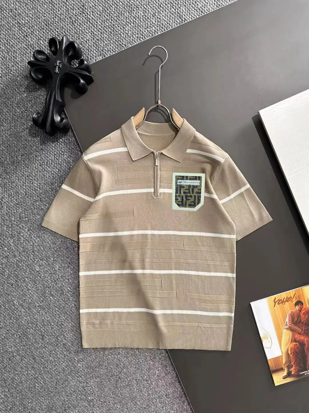 Striped Knit Half-Zip Polo Shirt D21013589
