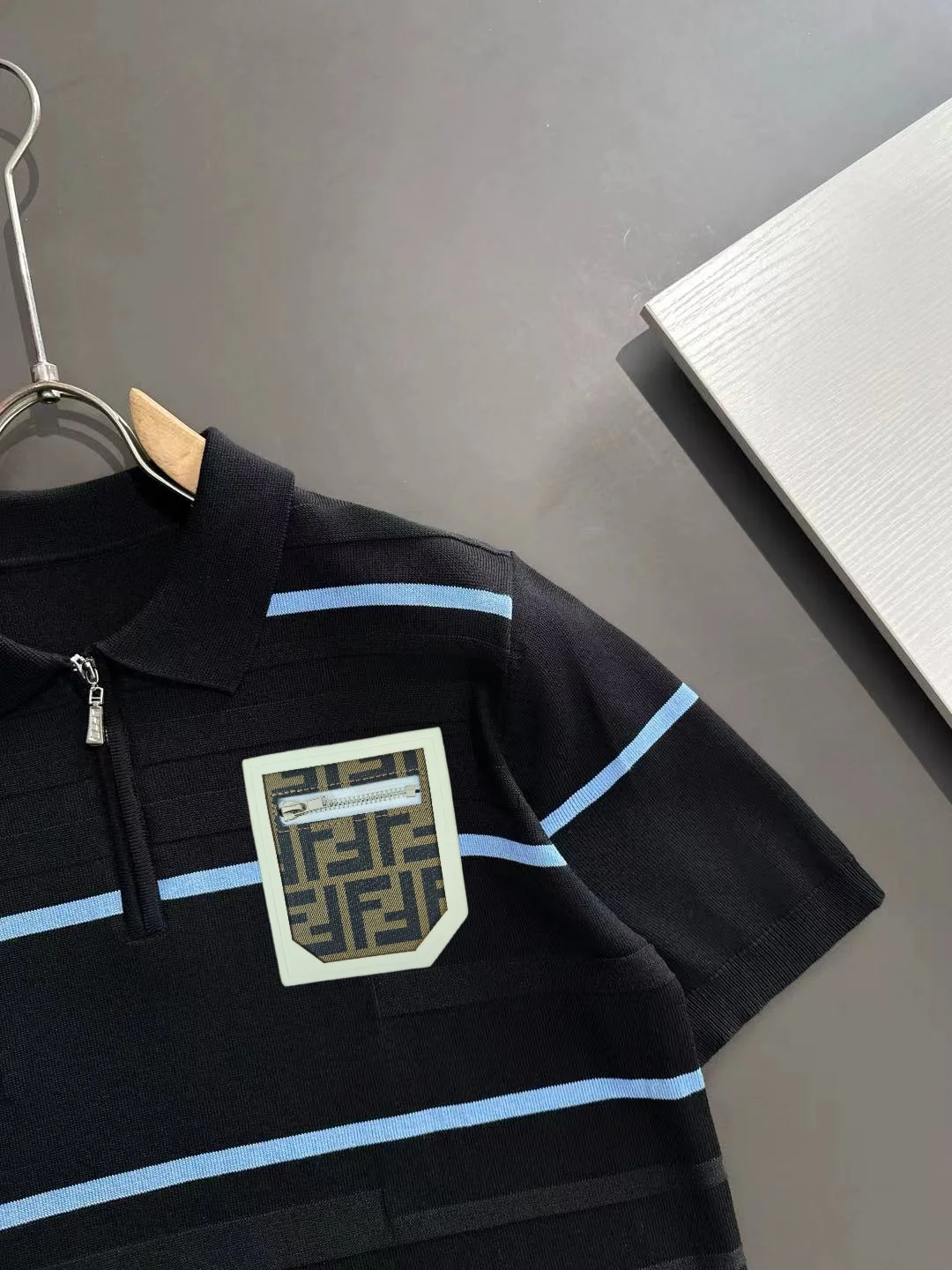 Striped Knit Half-Zip Polo Shirt D21013588 — view 2