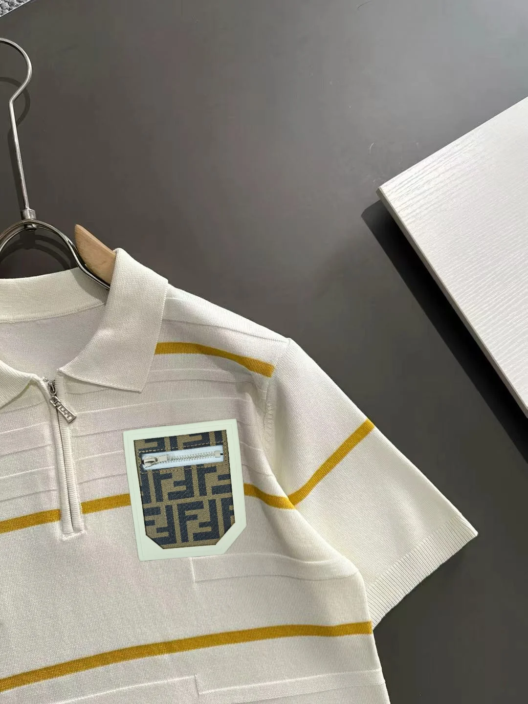 Striped Textured Knit Half-Zip Polo Shirt D21013590 — view 2