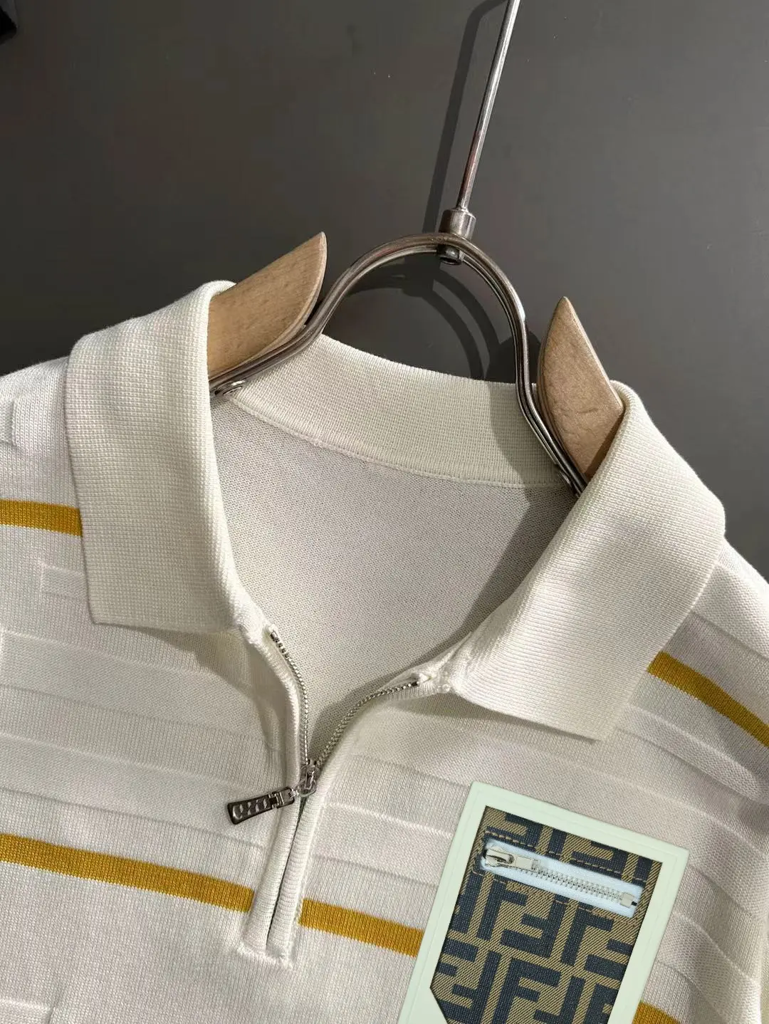 Striped Textured Knit Half-Zip Polo Shirt D21013590 — view 3