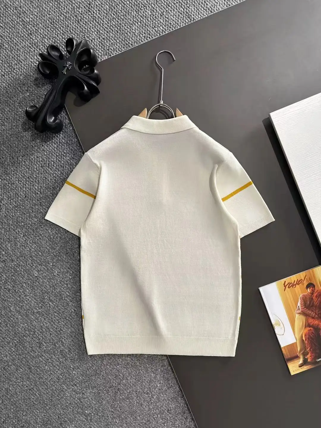 Striped Textured Knit Half-Zip Polo Shirt D21013590 — view 9