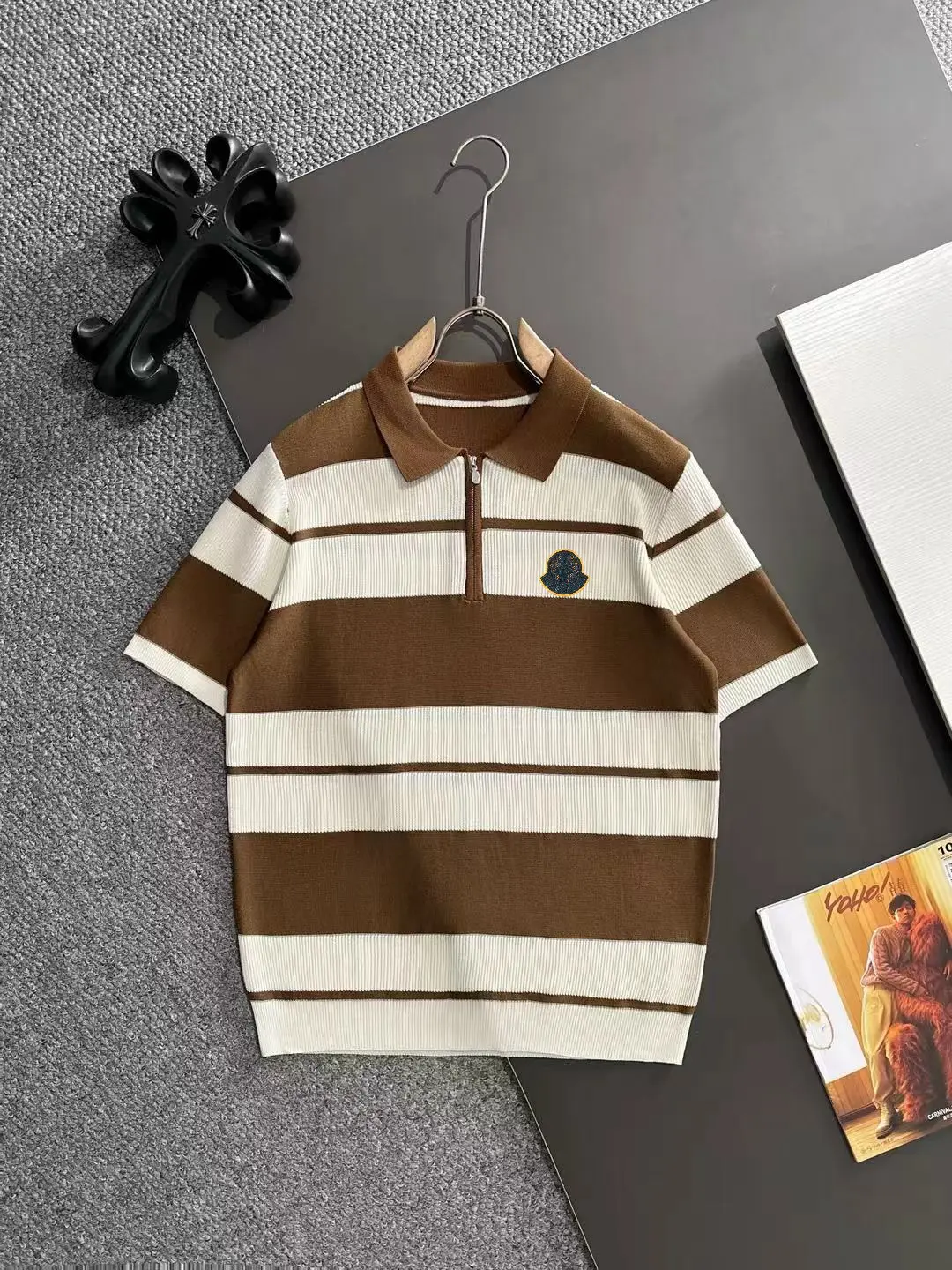 Striped Knit Half-Zip Polo Shirt D21013592