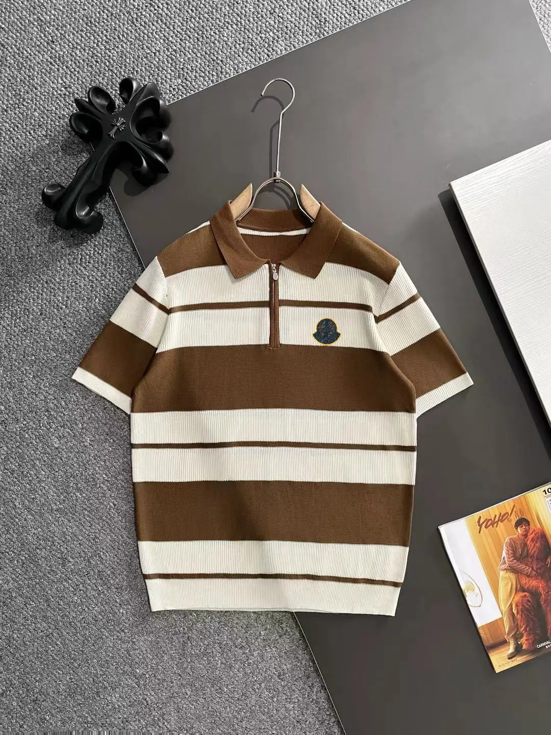 Striped Knit Half-Zip Polo Shirt D21013592