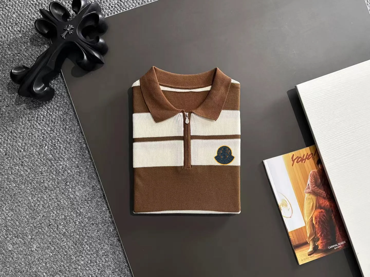 Striped Knit Half-Zip Polo Shirt D21013592 — view 8
