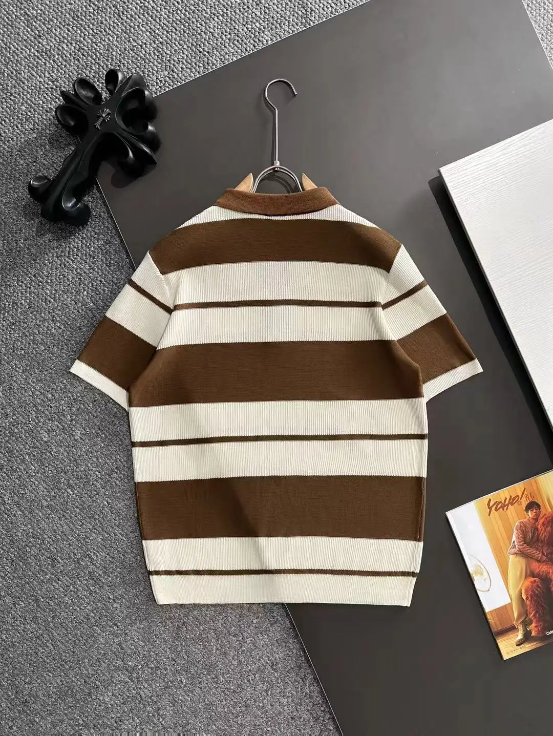 Striped Knit Half-Zip Polo Shirt D21013592 — view 9