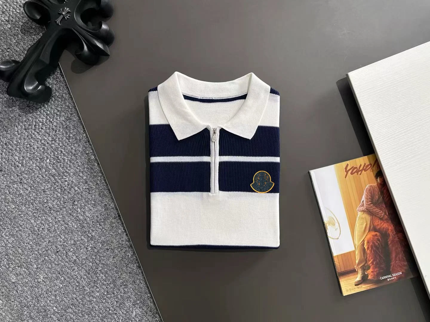 Striped Knit Half-Zip Polo Shirt D21013593 — view 8