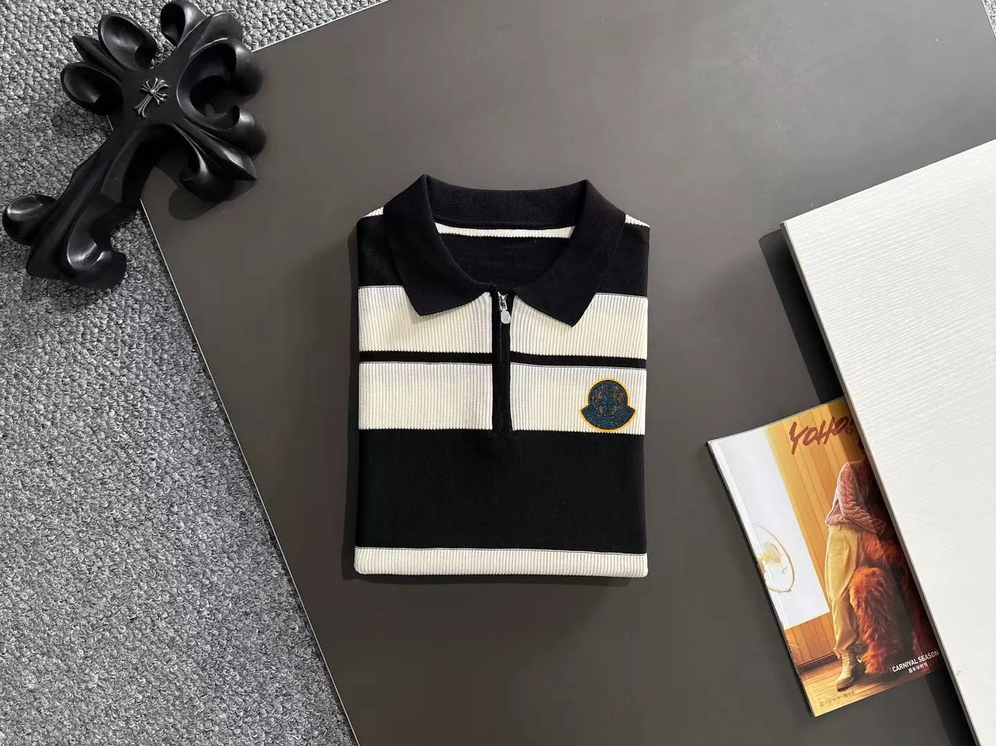 Striped Knit Half-Zip Polo Shirt D21013591 — view 8