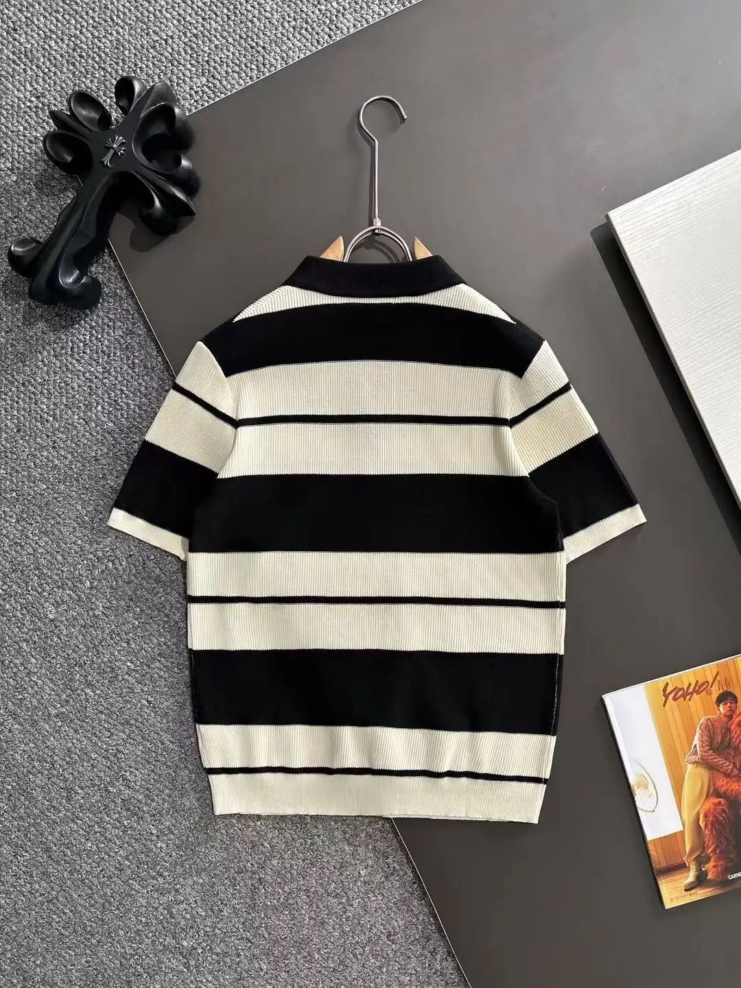 Striped Knit Half-Zip Polo Shirt D21013591 — view 9