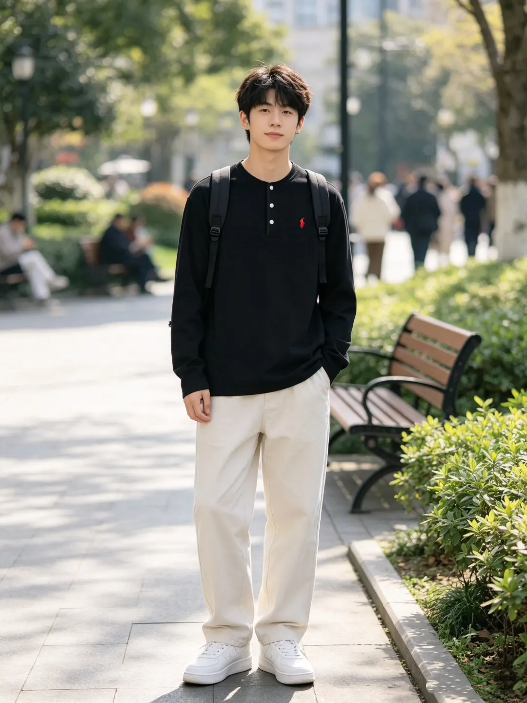 Long-Sleeved Cotton Henley Polo Shirt D17022722 — view 6