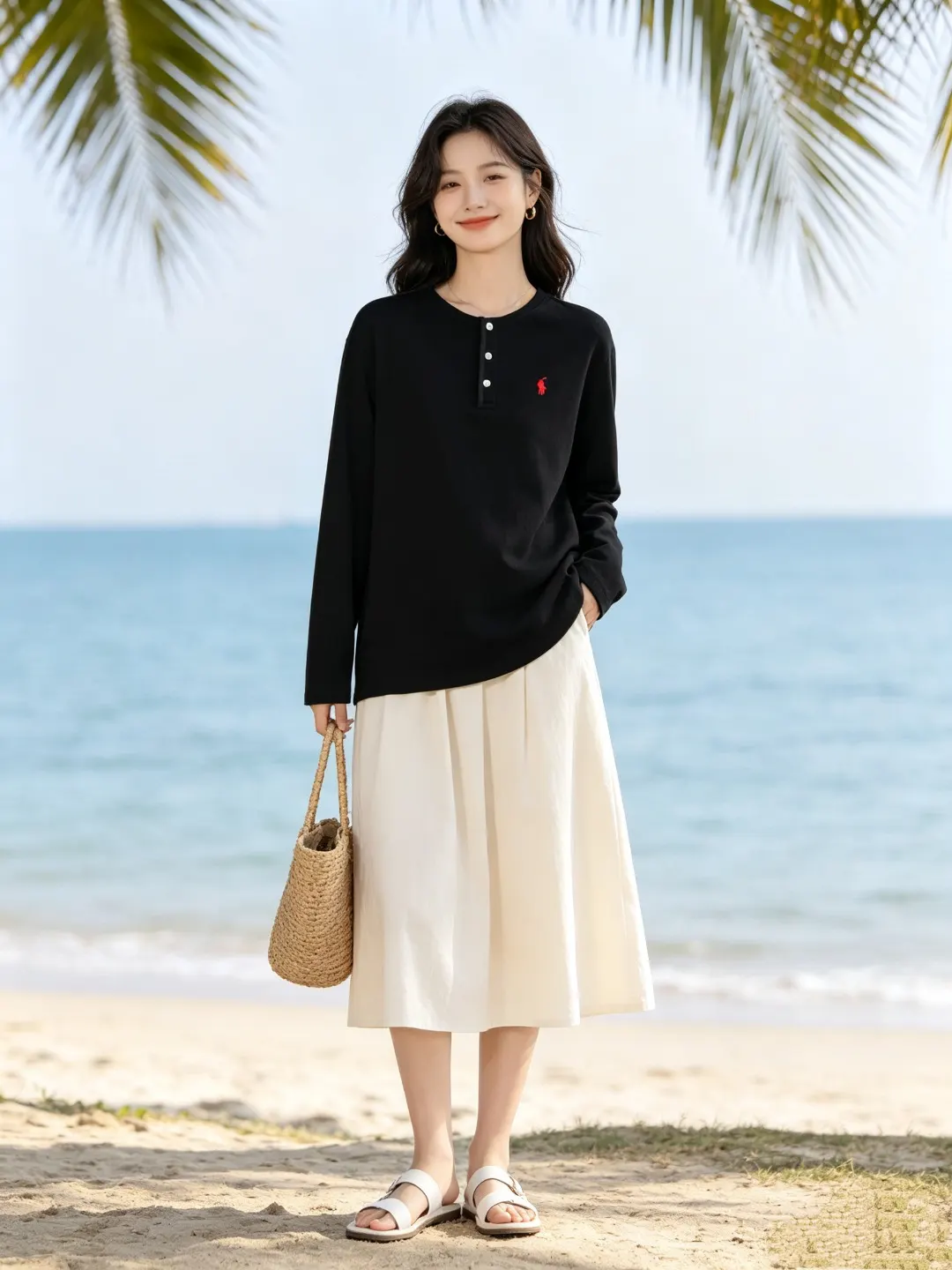 Long-Sleeved Cotton Henley Polo Shirt D17022722 — view 8