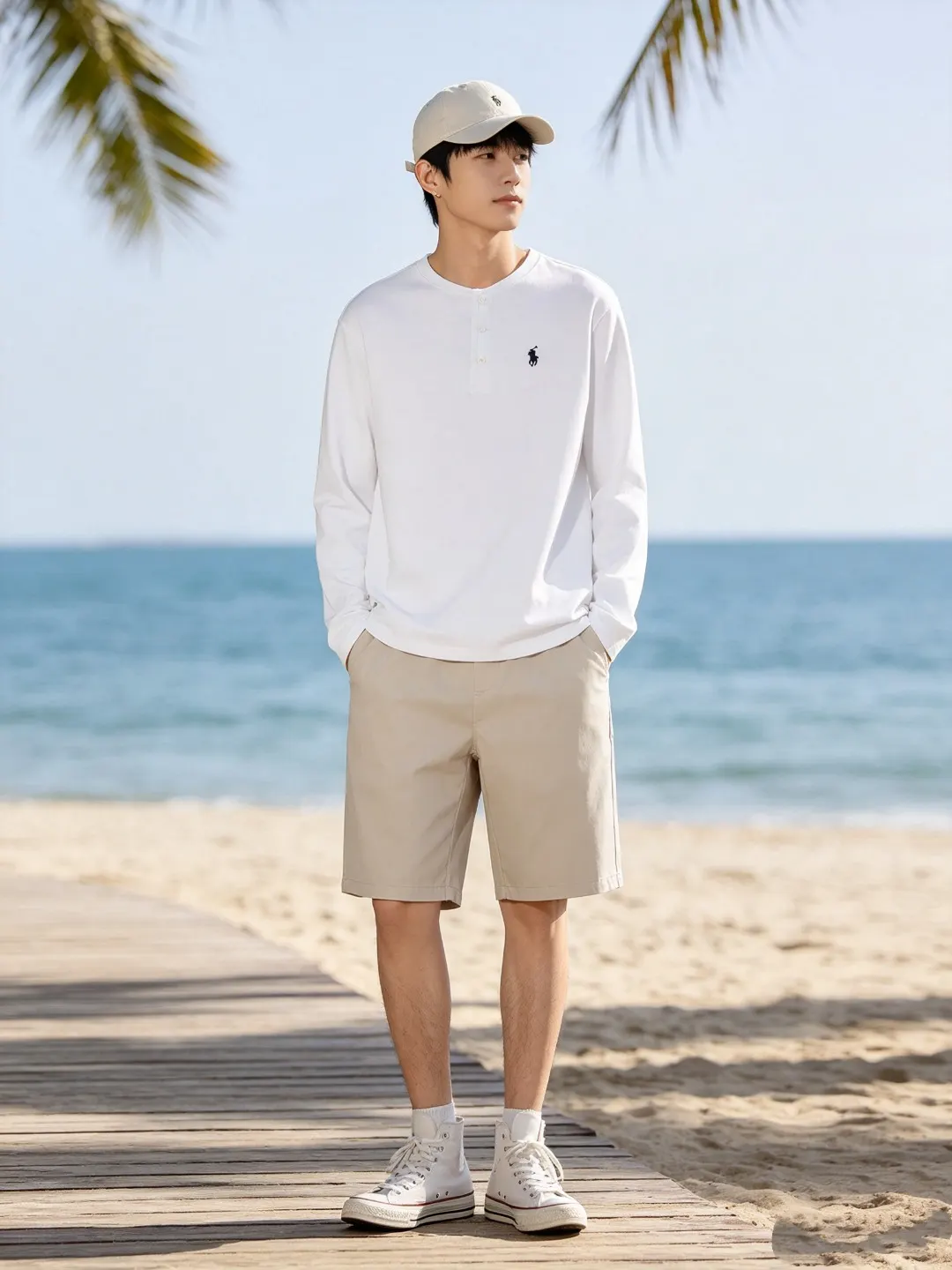 Long-Sleeved Cotton Henley Polo Shirt D17022722 — view 10