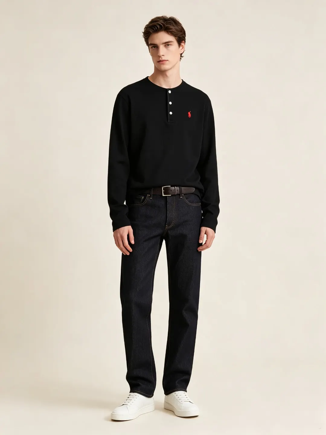 Long-Sleeved Cotton Henley Polo Shirt D17022722 — view 13