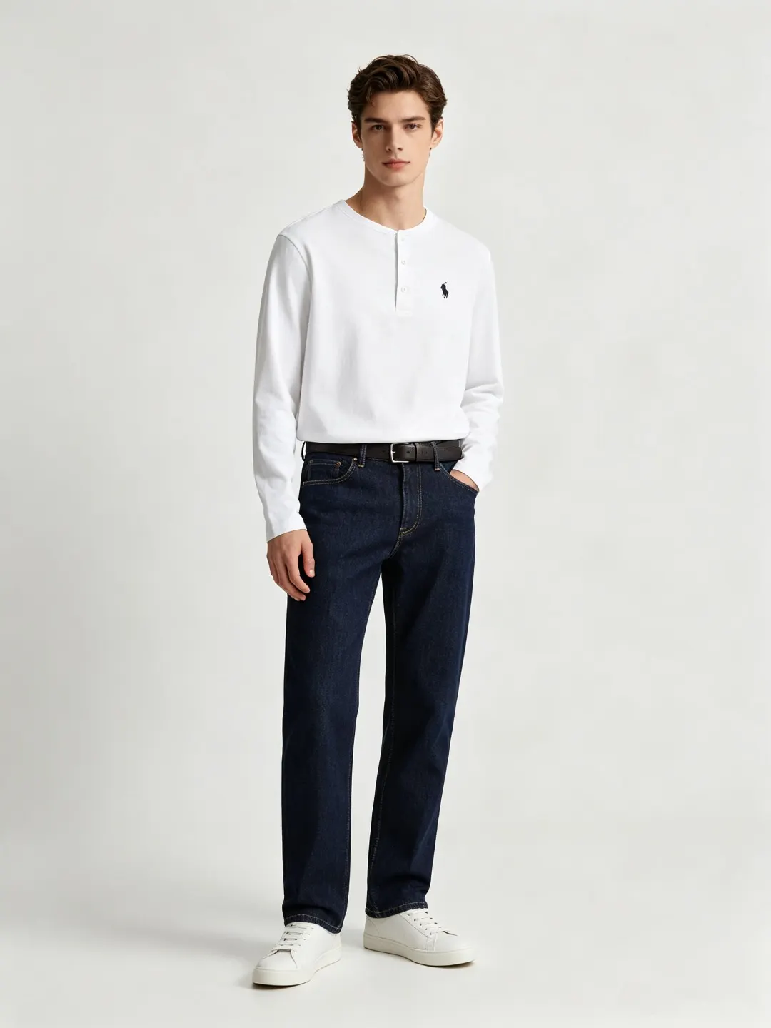 Long-Sleeved Cotton Henley Polo Shirt D17022722 — view 28