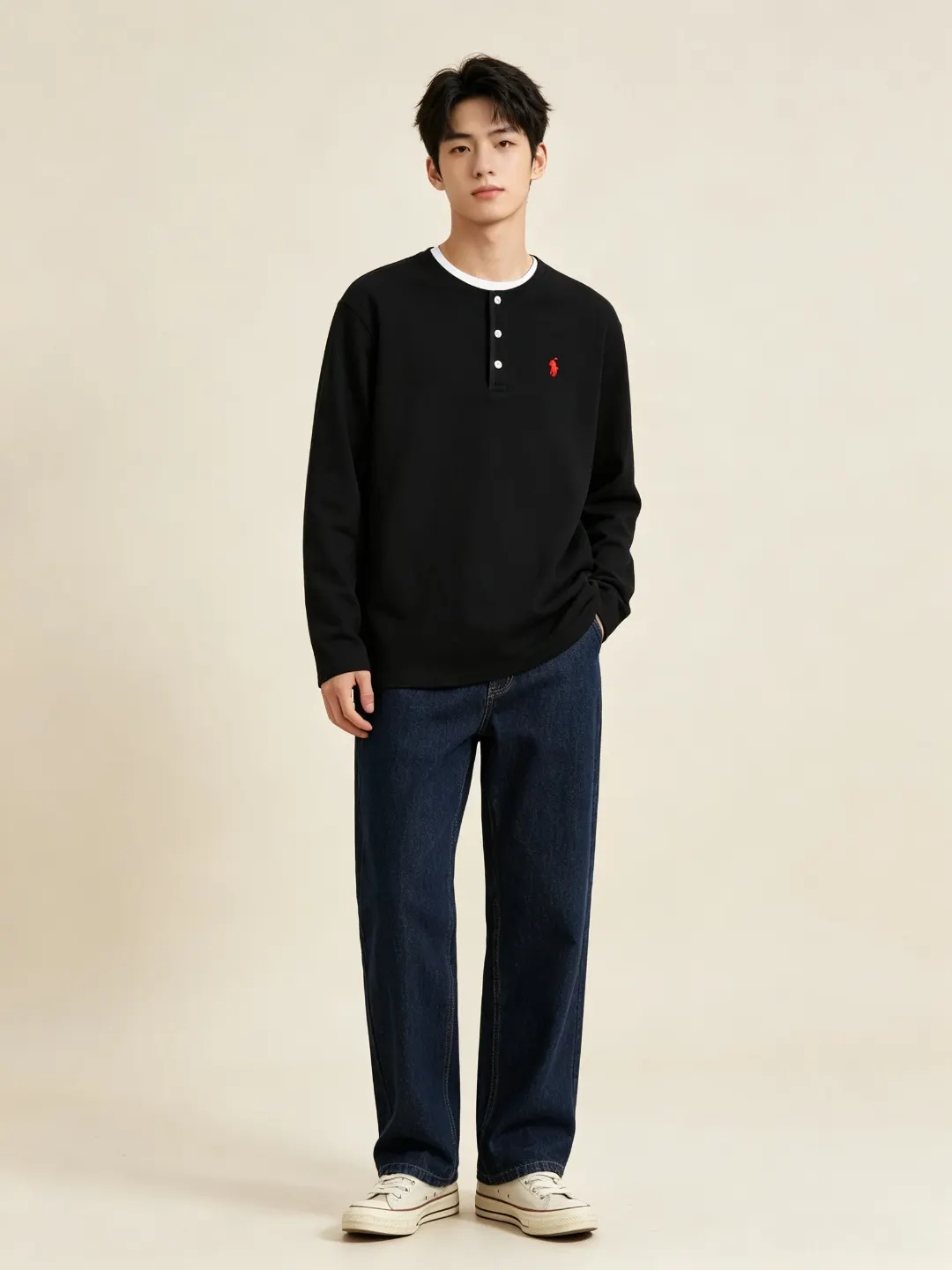 Long-Sleeved Cotton Henley Polo Shirt D17022722 — view 31