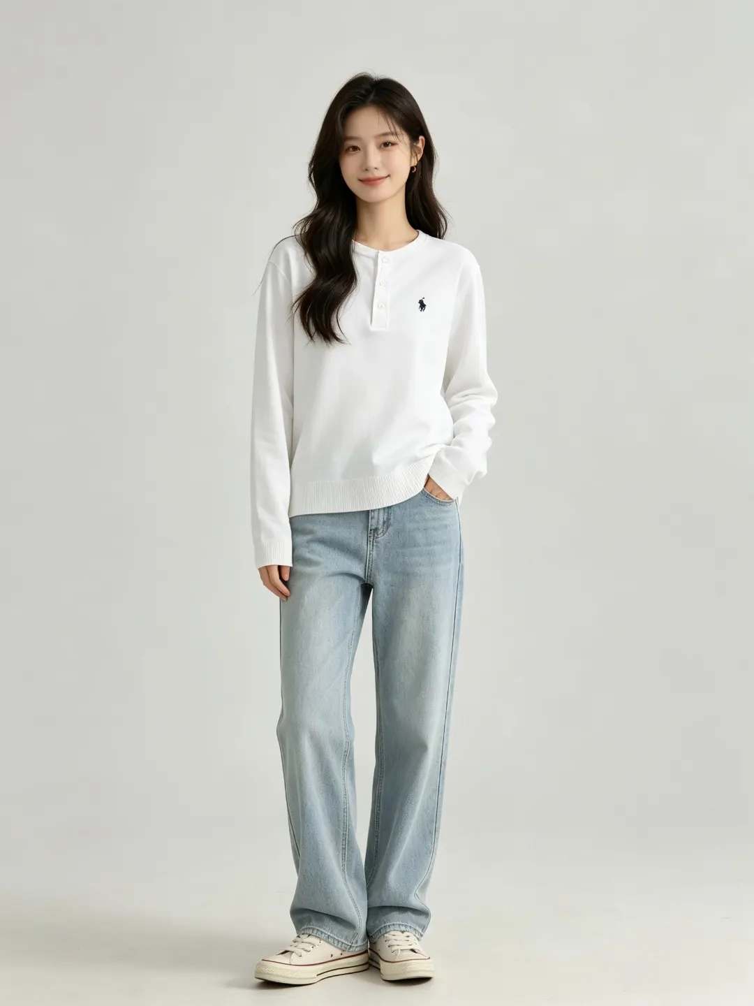 Long-Sleeved Cotton Henley Polo Shirt D17022722 — view 32