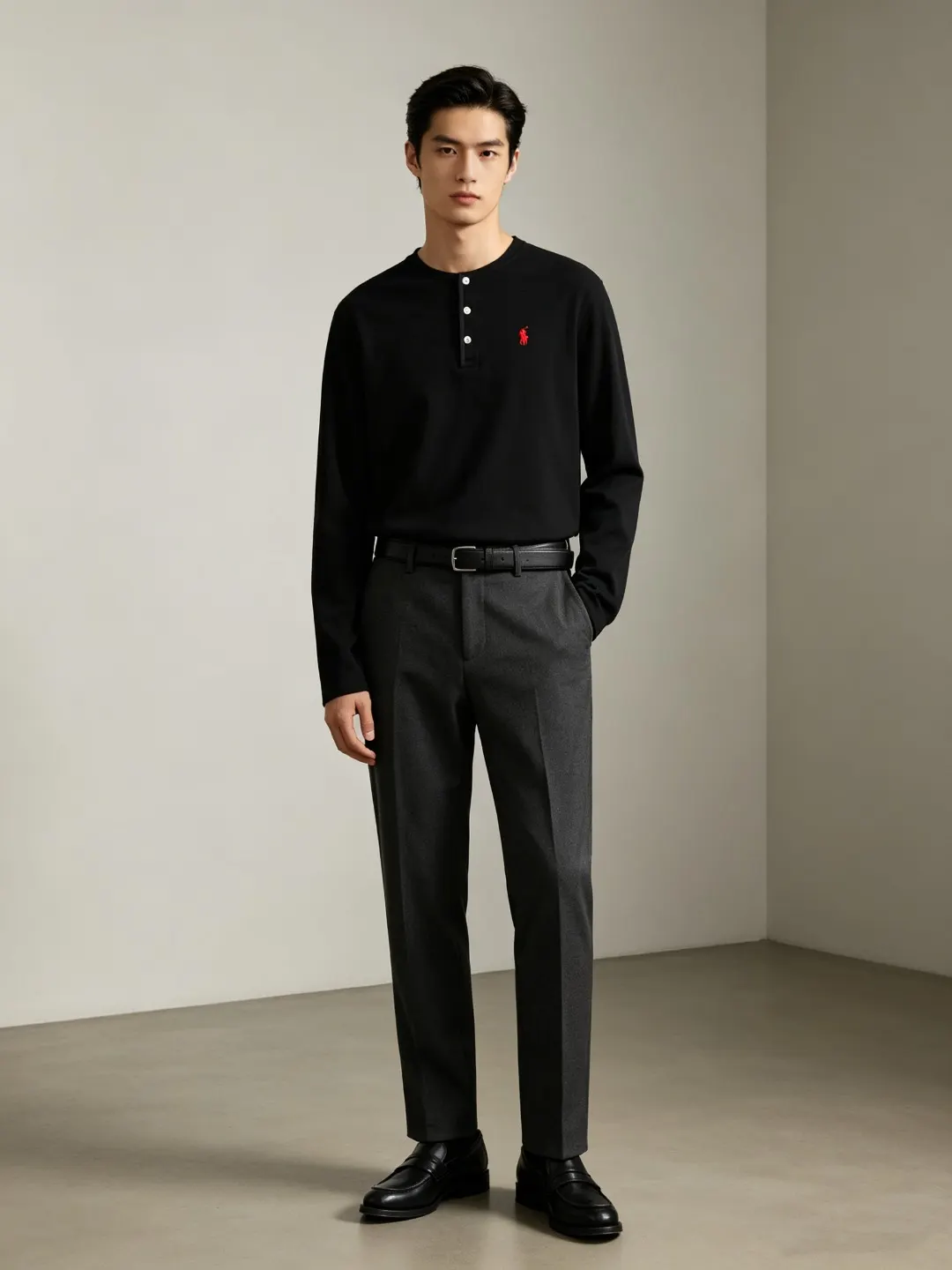 Long-Sleeved Cotton Henley Polo Shirt D17022722 — view 33