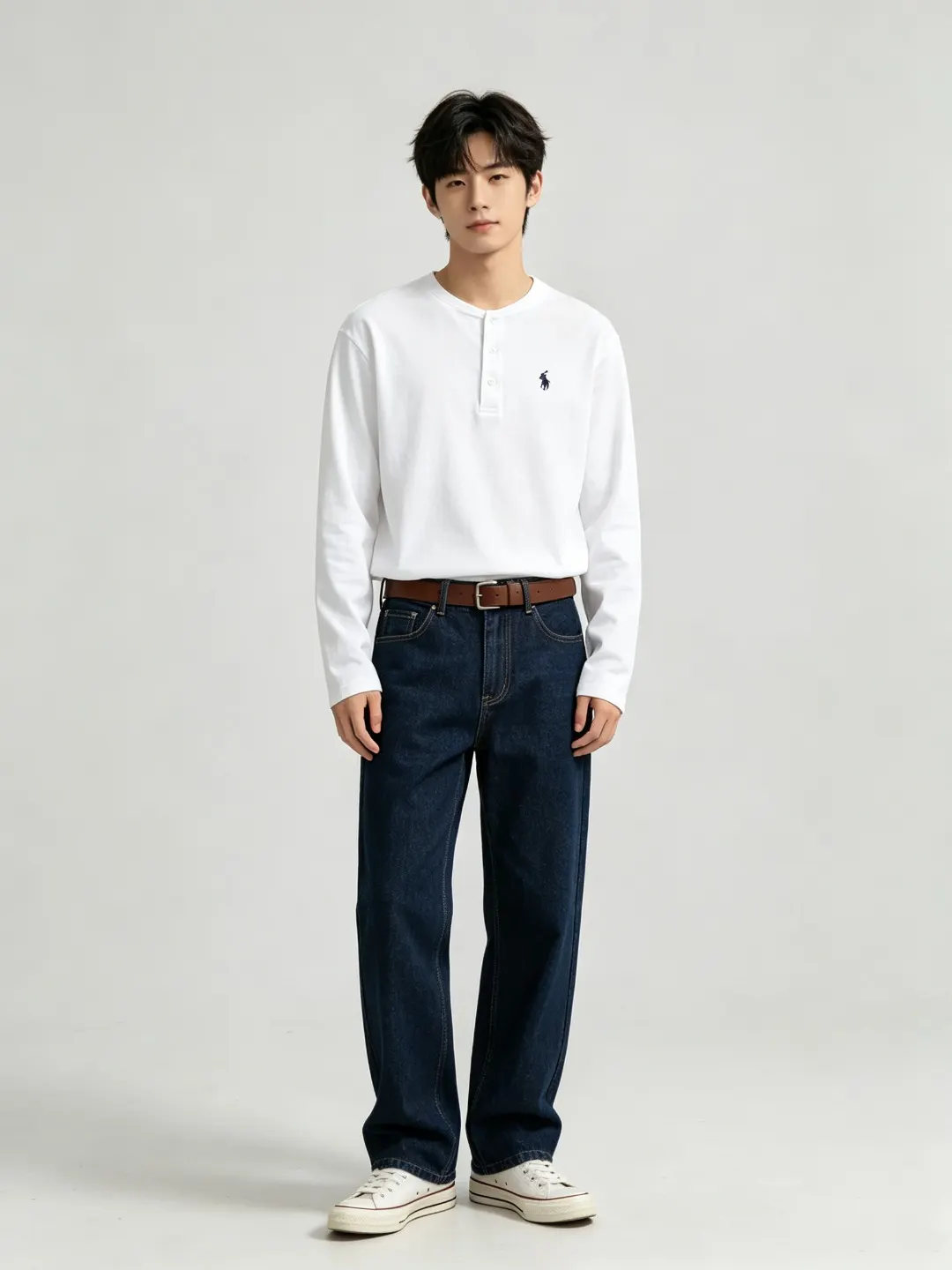 Long-Sleeved Cotton Henley Polo Shirt D17022722 — view 34